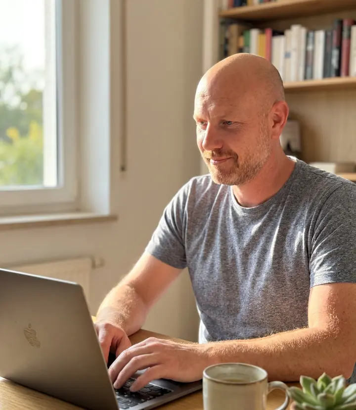 Andreas Borck am Laptop im Homeoffice